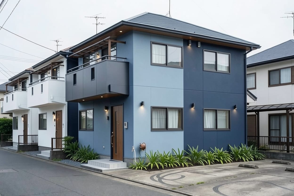 同じ建売住宅をスレートグレーとネイビーの外壁にしたイメージ